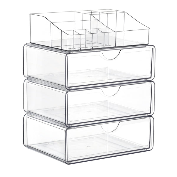 Vtopmart 4 Tier Clear Makeup Organizer with Drawer, Plastic Cosmetic Storage, Beauty Holder