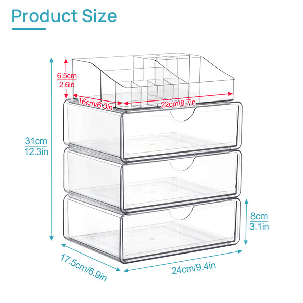Vtopmart 4 Tier Clear Makeup Organizer with Drawer, Plastic Cosmetic Storage, Beauty Holder