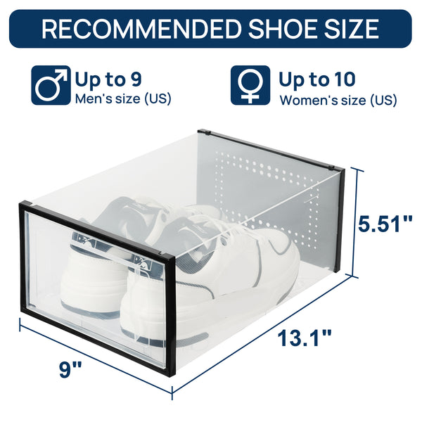 Vopmart Shoe Boxes, 12 pcs Shoe Storage Organizer, Clear Plastic Stackable Sneaker Container, Black
