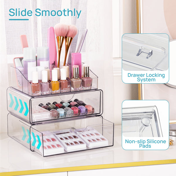 Vtopmart 4 Tier Clear Makeup Organizer with Drawer, Plastic Cosmetic Storage, Beauty Holder