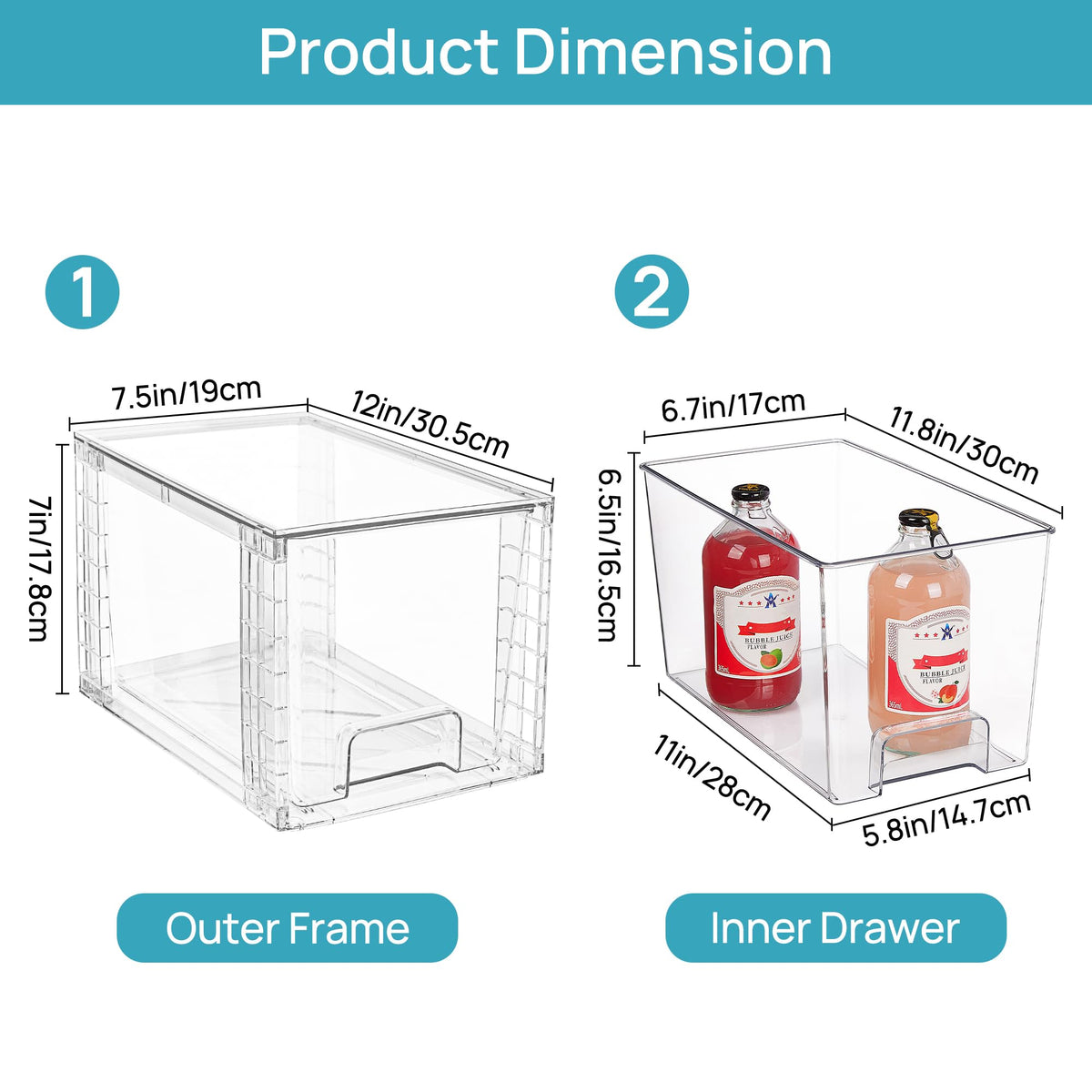 Lot 3 Tiroirs Rangement Empilables Vtopmart Transparents - Organiseurs Cuisine Et Salle De Bain Avec Poignées
