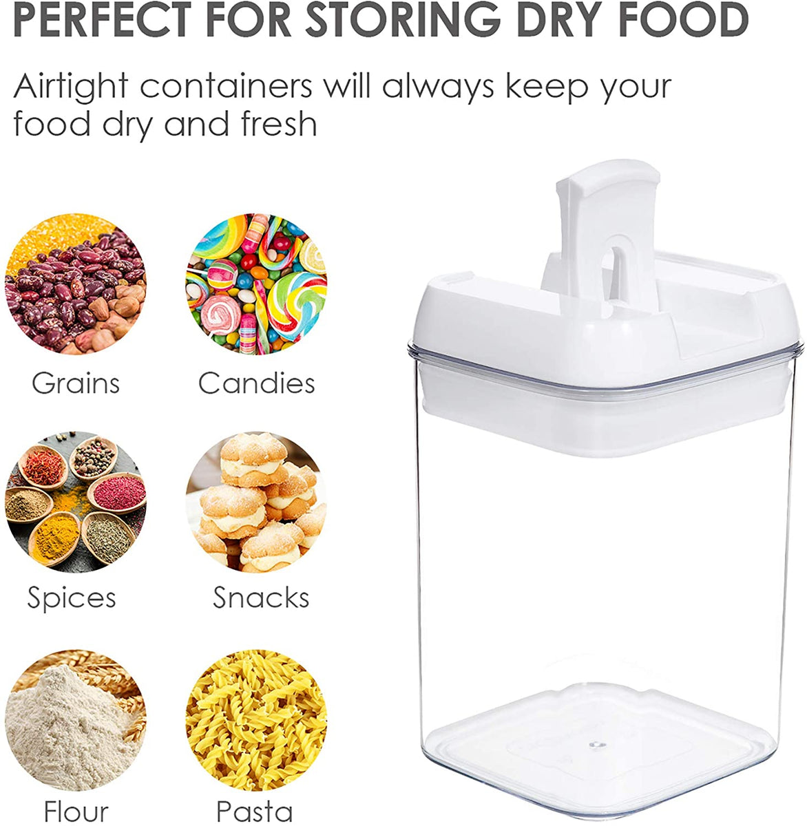 Airtight Food Storage Container, 6Pack Kitchen Pantry Containers Clear Food Storage  Containers with Easy Lock Lids, for Grain Chips Cereals Nuts Beans Snacks  Pasta 
