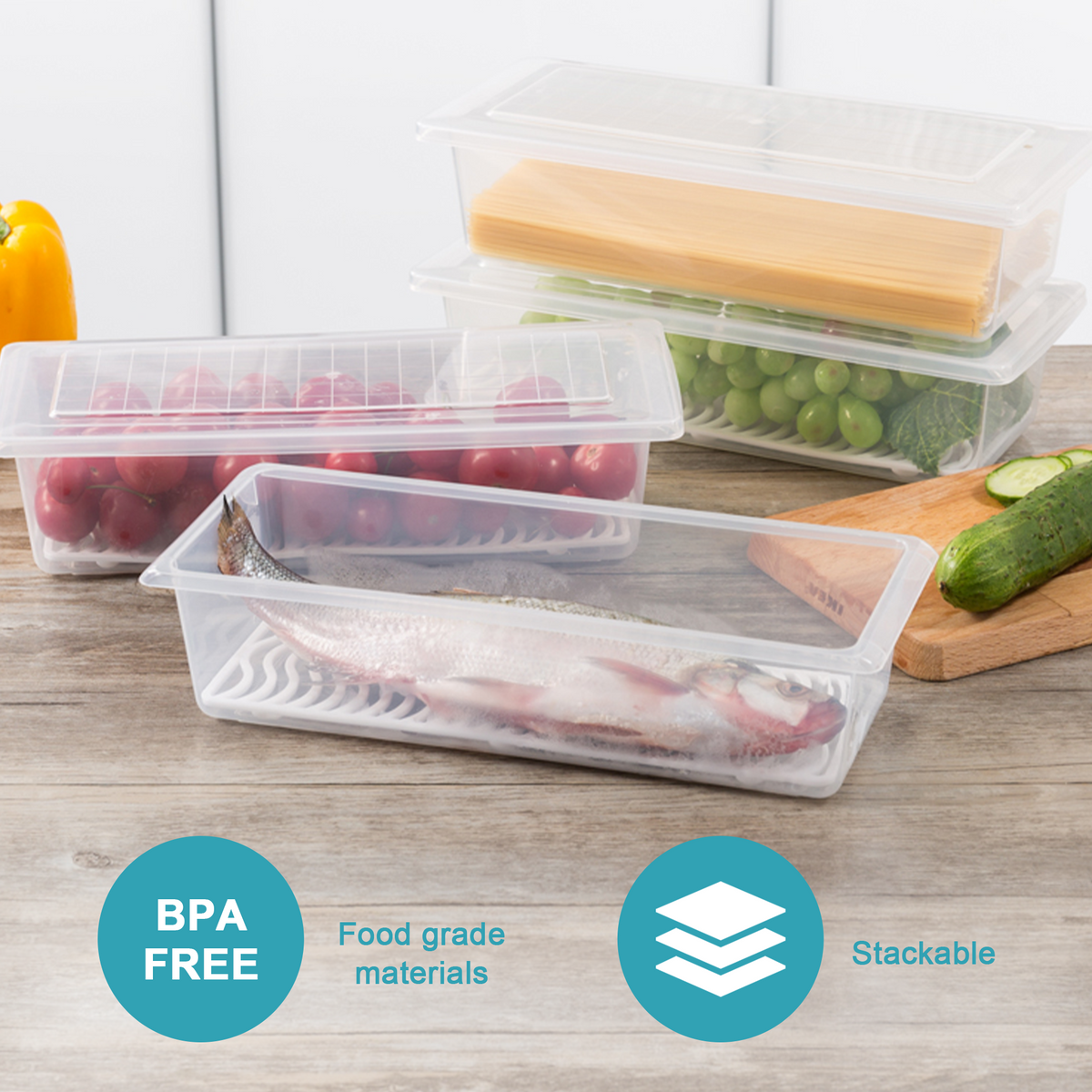 Food Storage Containers, Funtopia 8 Pcs Plastic Fruit Container for Fridge, BPA-Free Produce Saver for Fresh Vegetable, Meal Prep Container with Lids