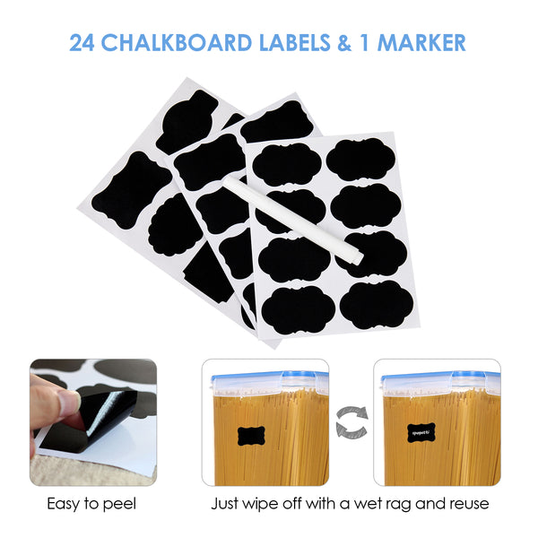 Vtopmart Extra Large Tall Airtight Food Storage Containers 4 Pieces 5.9qt / 6.5L-Plastic PBA Free Kitchen Pantry Storage Containers for Spaghetti, Flour and Baking Supplies - Include 24 Labels, Blue