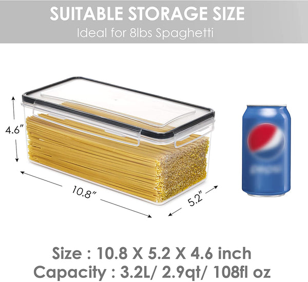 Vtopmart Airtight Food Storage Containers with Lids 4PCS Set 3.2L,Plastic Spaghetti Container for Pasta and Long Noodles, BPA Free Air Tight Kitchen Pantry Organization and Storage