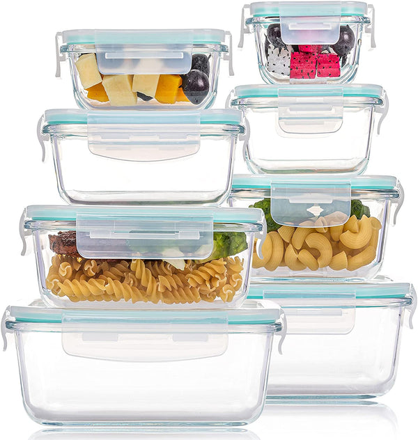 8 Pack Glass Food Storage Containers with Lids, Vtopmart Glass Meal Prep Containers, Airtight Glass Bento Boxes with Leak Proof Locking Lids, for Microwave, Oven, Freezer and Dishwasher