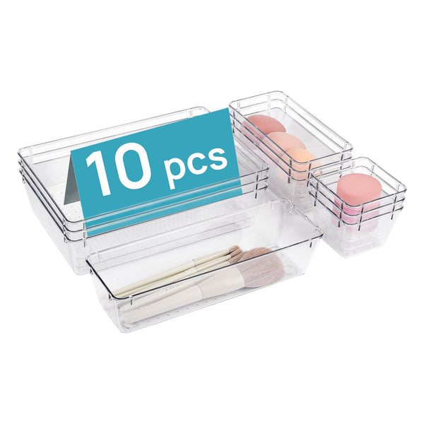 Vtopmart 10 Pack Clear Drawer Organizer Bins, 4 Sizes Makeup Storage Trays