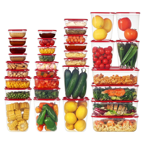Vtopmart 68 Pcs Plastic Food Storage Containers with Lids, 7-Size Versatile Meal Prep Container Reusable for Lunch, On the Go, Leftover, Dishwasher and Freezer Safe, Stackable for Kitchen Organizer