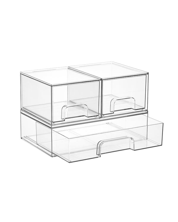 Vtopmart Stackable Storage Drawers Set of 3,Clear Plastic Organizer Bins for Makeup, Cosmetics, Beauty Supplies,Ideal for Vanity, Bathroom,Cabinet,Pantry Organization
