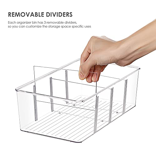 Vtopmart 8 Pack Food Storage Organizer Bins, Clear Plastic Storage Bins for Pantry, Kitchen, Fridge, Cabinet Organization and Storage, 4 Compartment Holder for Packets, Snacks, Pouches, Spice Packets