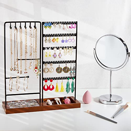 Vtopmart Earring Organizer, 5-Tier Earring and Necklace Holder Organizer Display for Selling, Jewelry Organizer Holder Stand with 90 Holes, Black+ Walnut