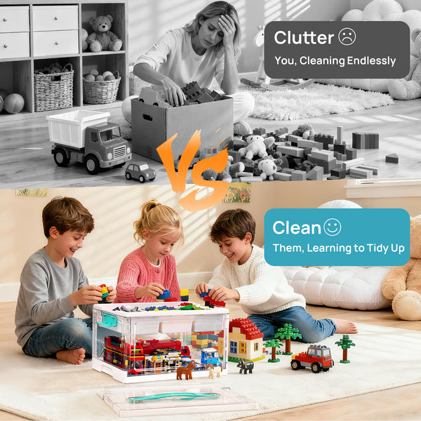 Vtopmart 24 QT Transparent Plastic Craft Storage Box with Removable Tray and Dividers, for Coloring Books, Model Clay, Molds and Art Supplies, 1 piece.