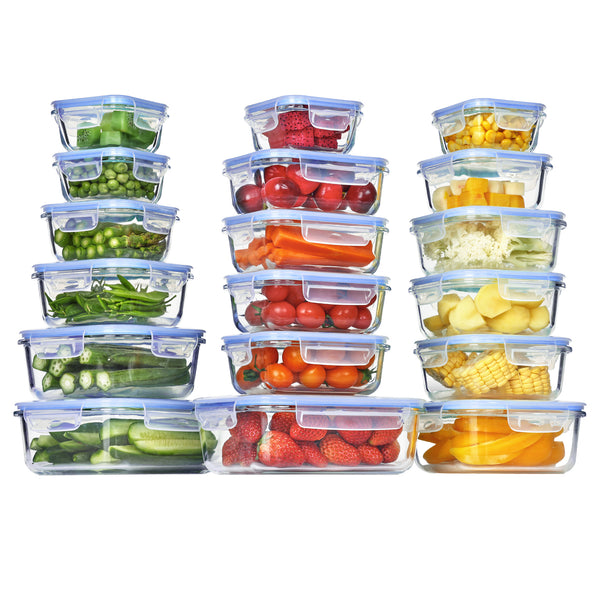 Vtopmart 36pcs Blue Glass Food Storage Containers, Meal Prep Containers, Airtight Bento Boxes(18 Containers & 18 Lids)