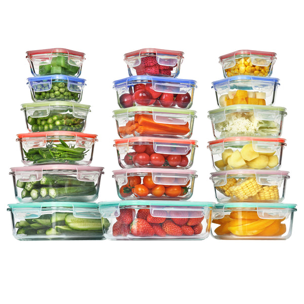 Vtopmart 36Pack Colorful Glass Food Storage Containers with Lids, Meal Prep Containers,Airtight Lunch Box,Leak Proof Locking Lids (18 Containers with 18 Lids)