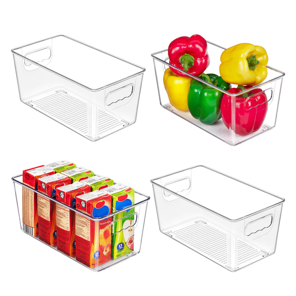 Vtopmart Clear Plastic Storage Bins, 4 Pack Small Pantry Organizer Bins with Handle for Kitchen, Freezer,Cabinet,Closet Organization and Storage