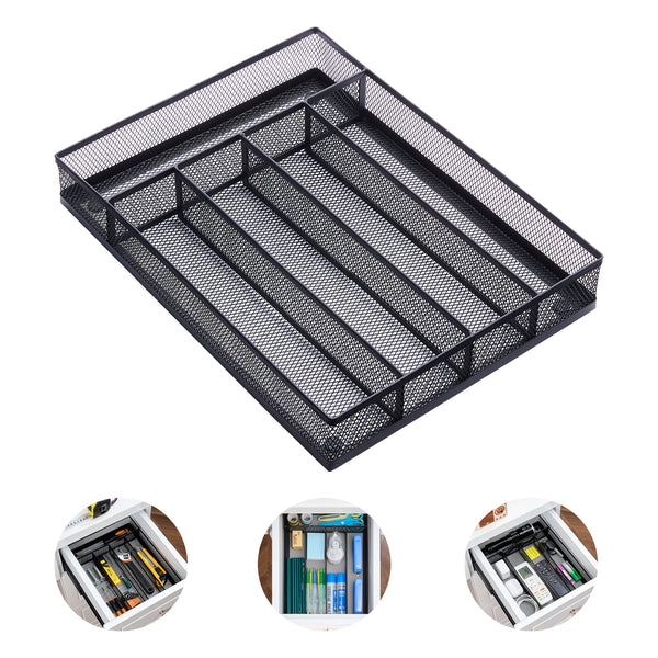 Vtopmart 5-Compartment Desk Organizer Shelf & Storage with Drawer Organizer Tray, Office Supplies, Makeup & Vanity, Black, 1 Pack