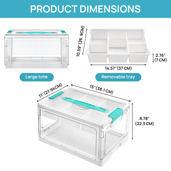 Vtopmart 24 QT Transparent Plastic Craft Storage Box with Removable Tray and Dividers, for Coloring Books, Model Clay, Molds and Art Supplies, 1 piece.