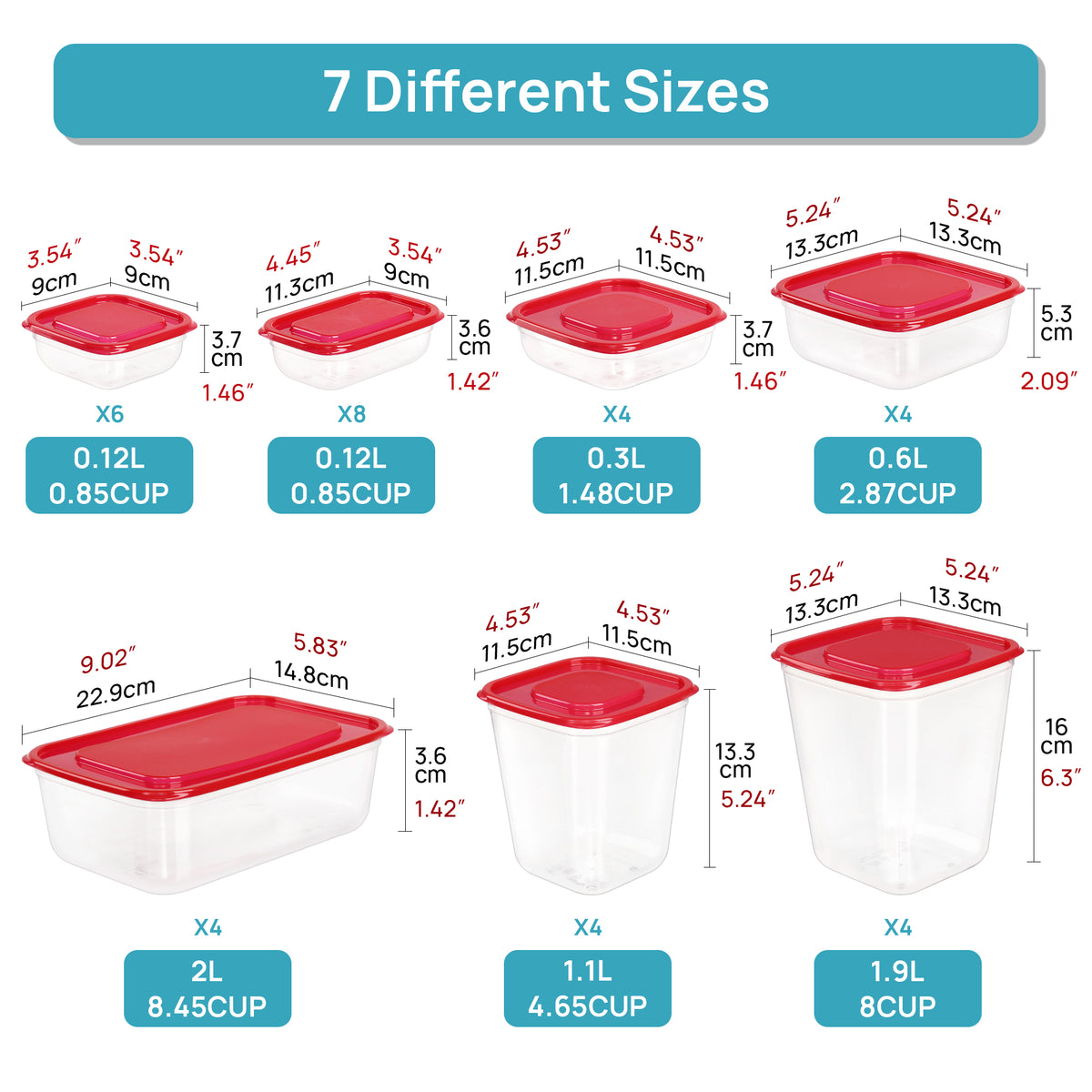 Vtopmart 68 Pcs Plastic Food Storage Containers with Lids, 7-Size Vers
