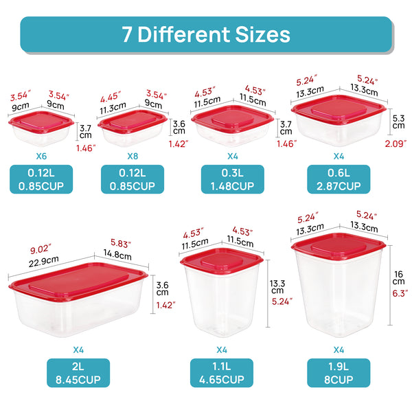 Vtopmart 68 Pcs Plastic Food Storage Containers with Lids, 7-Size Versatile Meal Prep Container Reusable for Lunch, On the Go, Leftover, Dishwasher and Freezer Safe, Stackable for Kitchen Organizer