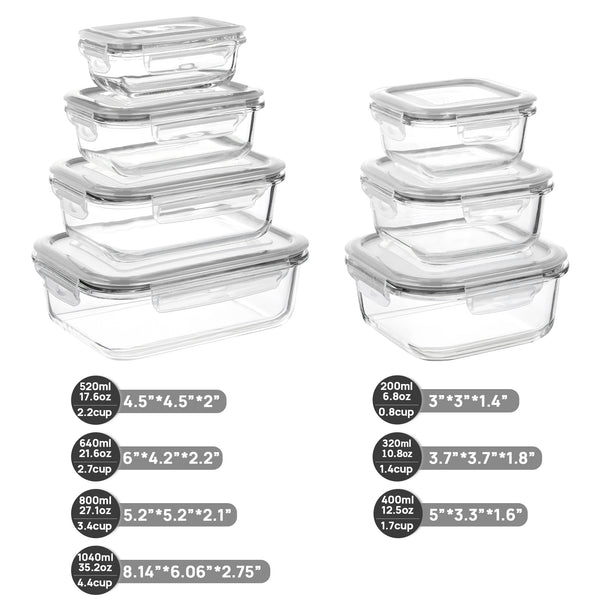 7pcs Glass Storage Container Set with Lids, Vtopmart Meal Prep Containers, Airtight Bento Boxes, Gray