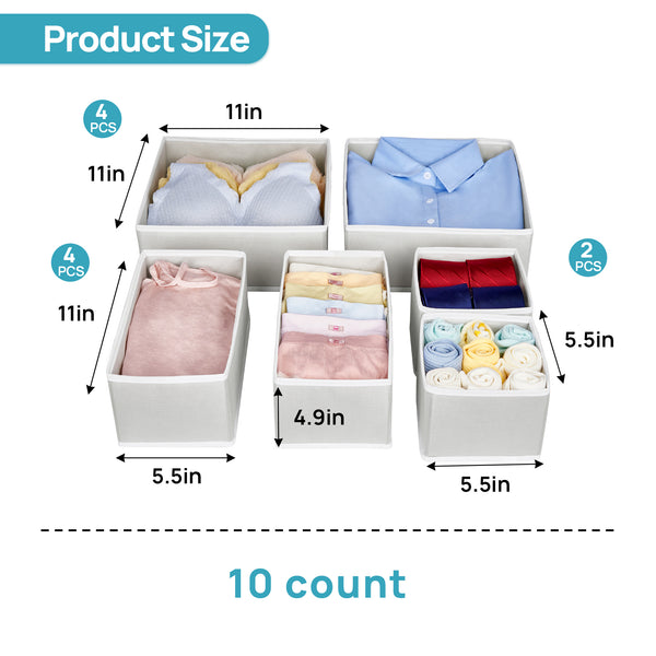 Vtopmart 10 Pack Drawer Organizer for Clothes, Dresser Drawer Organizer, Cabinet Organizer,Gray