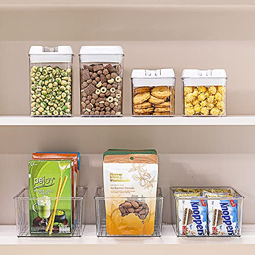 Vtopmart 8 Pack Food Storage Organizer Bins, Clear Plastic Storage Bins for Pantry, Kitchen, Fridge, Cabinet Organization and Storage, 4 Compartment Holder for Packets, Snacks, Pouches, Spice Packets