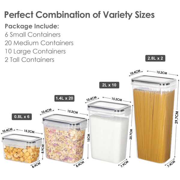 Airtight Food Storage Containers Set, Vtopmart 38pcs Plastic Kitchen and Pantry Organization Canisters, Black