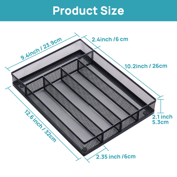 Vtopmart 5-Compartment Desk Organizer Shelf & Storage with Drawer Organizer Tray, Office Supplies, Makeup & Vanity, Black, 1 Pack