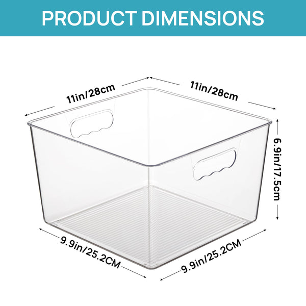 Vtopmart 4 Pack Extra Large Clear Plastic Storage Bins,11x11 Cube Acrylic Organizer Square Containers with Handle for Pantry,Closet,LaundryRoom,Kitchen,Bathroom,UnderSink Organization