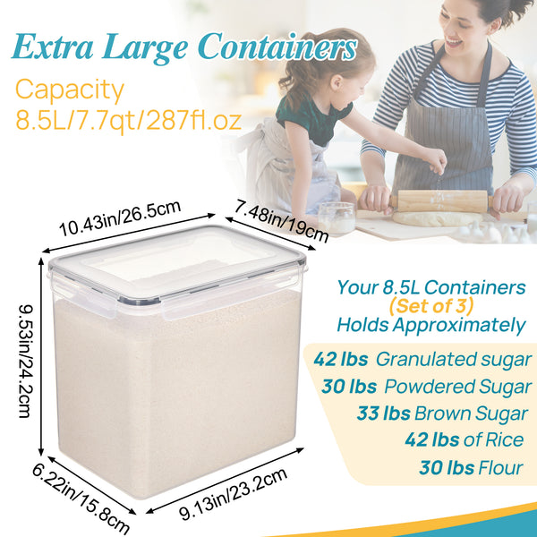Vtopmart Airtight Storage Canisters,3 Pcs Large Food Storage Container for Flour, Sugar,8.5L /287.42fl oz