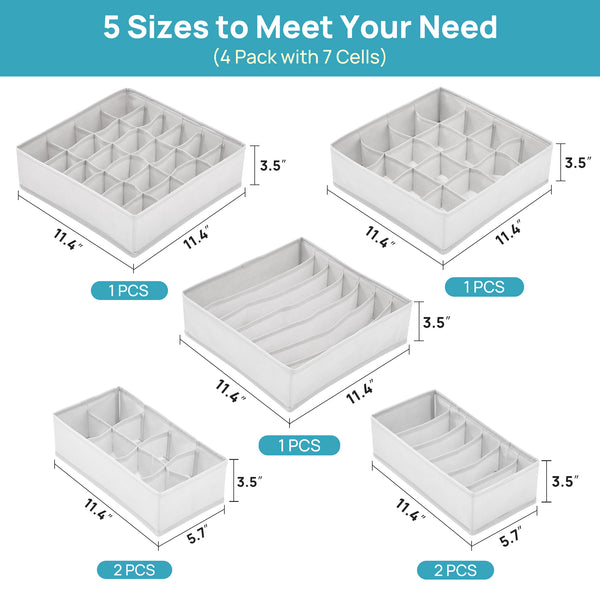 Vtopmart 7 Pcs Fabric Drawer Organizer for Clothes，Dresser Storage Bins Socks Underwear Drawer Organizer