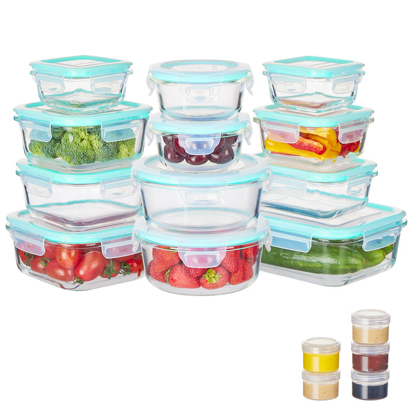 Vtopmart 34pcs Glass Food Storage Containers, Meal Prep Containers, Airtight Bento Boxes(17 Containers & 17 Lids)