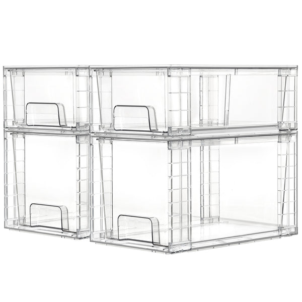 Vtopmart 4 Pack Clear Stackable Storage Drawers,Under Sink and Kitchen Organizers Storage,Easy to Assemble Plastic Drawers for Baby Bottle,Medicine, Bathroom,Cabinet and Pantry Organization