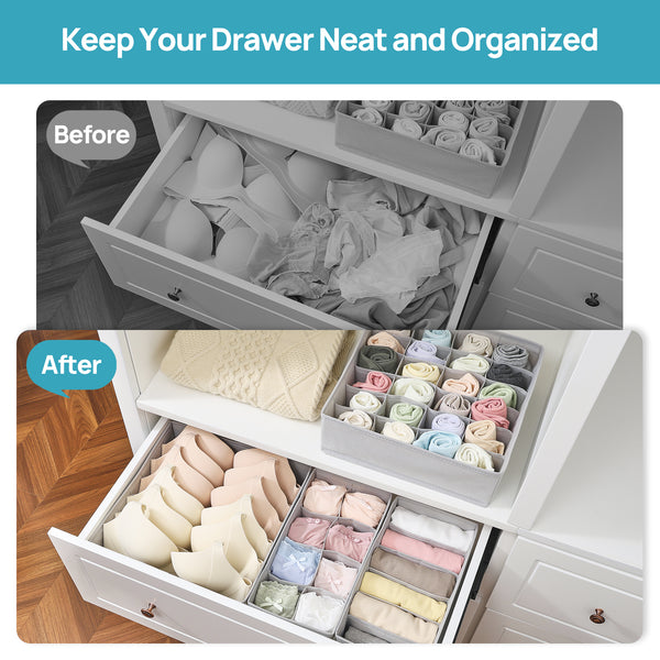Vtopmart 7 Pcs Fabric Drawer Organizer for Clothes，Dresser Storage Bins Socks Underwear Drawer Organizer