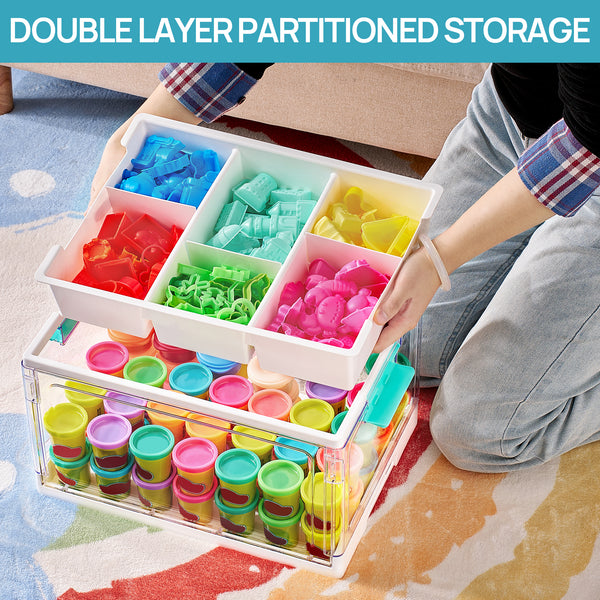 Vtopmart 24 QT Transparent Plastic Craft Storage Box with Removable Tray and Dividers, for Coloring Books, Model Clay, Molds and Art Supplies, 1 piece.