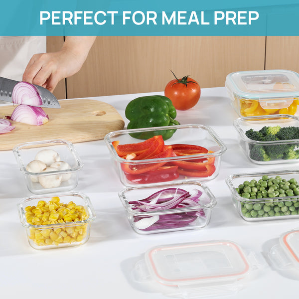 Vtopmart 36Pack Colorful Glass Food Storage Containers with Lids, Meal Prep Containers,Airtight Lunch Box,Leak Proof Locking Lids (18 Containers with 18 Lids)