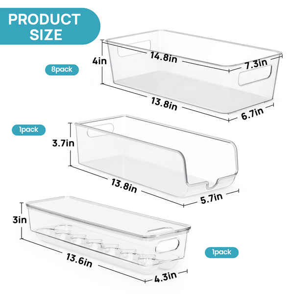 Vtopmart Set of 10 Fridge Organizer, Refrigerator Organizing Bins with Handles, BPA-Free Clear Plastic Fridge Storage Containers