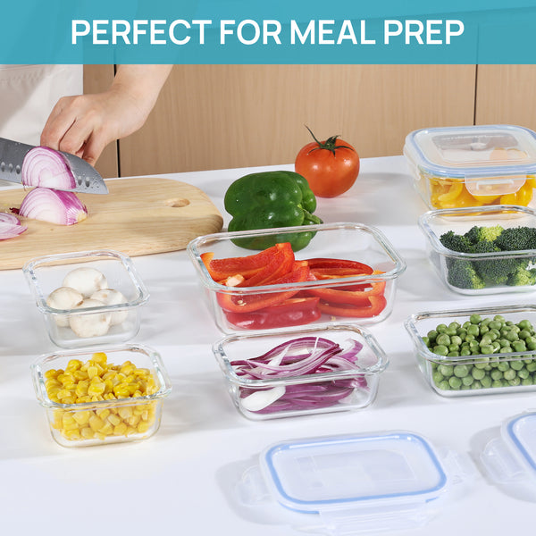 Vtopmart 36pcs Blue Glass Food Storage Containers, Meal Prep Containers, Airtight Bento Boxes(18 Containers & 18 Lids)