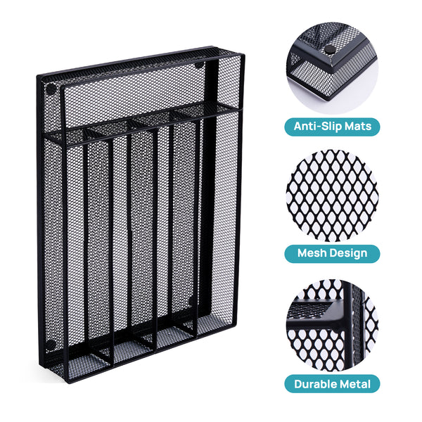 Vtopmart 5-Compartment Desk Organizer Shelf & Storage with Drawer Organizer Tray, Office Supplies, Makeup & Vanity, Black, 1 Pack