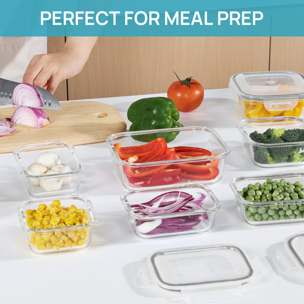 Vtopmart 36pcs Glass Food Storage Containers, Meal Prep Containers, Airtight Bento Boxes(18 Containers & 18 Lids)，Grey
