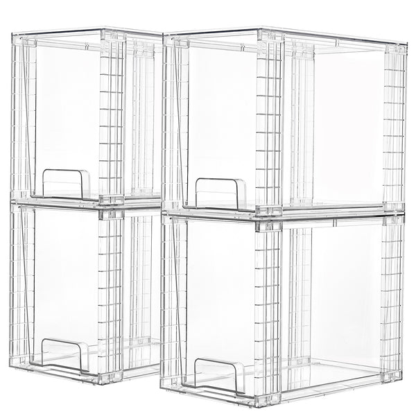 Vtopmart 4 Pack Clear Stackable Storage Drawers,9.7" High Plastic Organizers Bins for Skincare, Bathroom Supplies,Ideal for Cabinet,Undersink,Vanity,Kitchen,Pantry Organization
