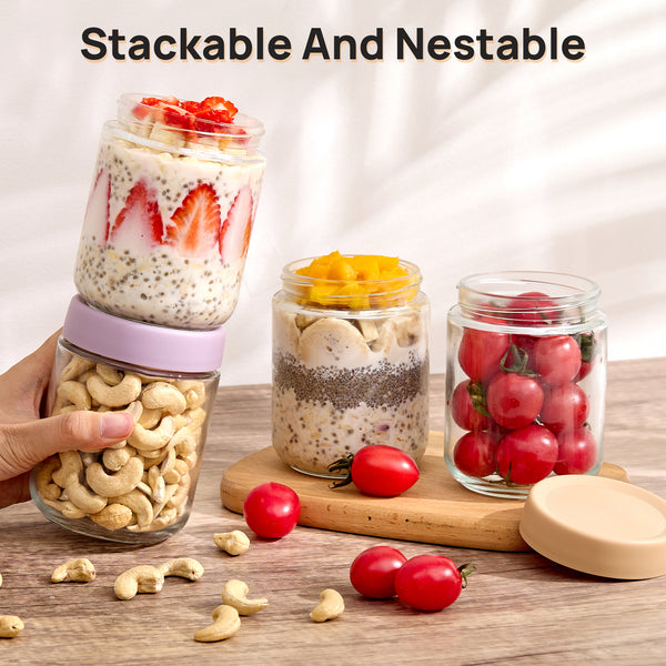 Vtopmart 6-Pack 16oz Colorful Overnight Oats Jars with Lids - Leakproof BPA-Free Meal Prep Containers for Breakfast & Snacks