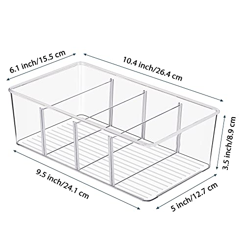 Vtopmart 8 Pack Food Storage Organizer Bins, Clear Plastic Storage Bins for Pantry, Kitchen, Fridge, Cabinet Organization and Storage, 4 Compartment Holder for Packets, Snacks, Pouches, Spice Packets