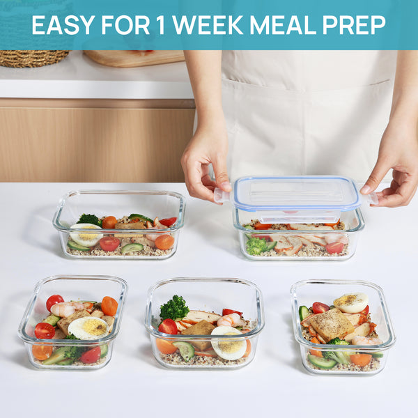 Vtopmart 36pcs Blue Glass Food Storage Containers, Meal Prep Containers, Airtight Bento Boxes(18 Containers & 18 Lids)