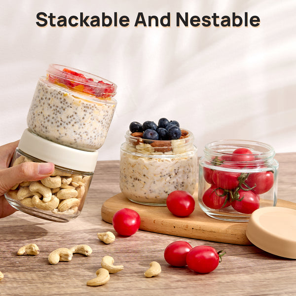 Vtopmart 6-Pack 10oz Colorful Overnight Oats Jars with Lids - Leakproof BPA-Free Meal Prep Containers for Breakfast & Snacks
