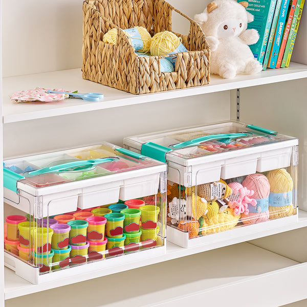 Vtopmart 24 QT Transparent Plastic Craft Storage Box with Removable Tray and Dividers, for Coloring Books, Model Clay, Molds and Art Supplies, 1 piece.