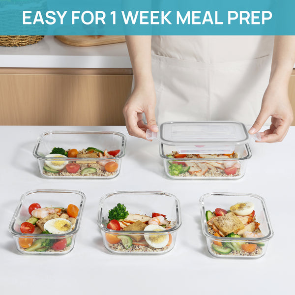 7pcs Glass Storage Container Set with Lids, Vtopmart Meal Prep Containers, Airtight Bento Boxes, Gray