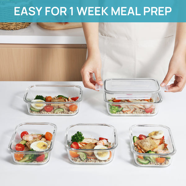 Vtopmart 36pcs Glass Food Storage Containers, Meal Prep Containers, Airtight Bento Boxes(18 Containers & 18 Lids)，Grey