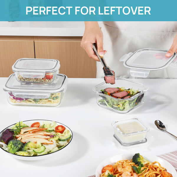Vtopmart 36pcs Glass Food Storage Containers, Meal Prep Containers, Airtight Bento Boxes(18 Containers & 18 Lids)，Grey