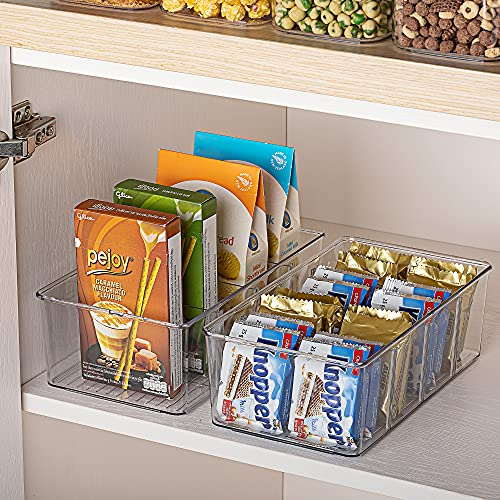 Vtopmart 8 Pack Food Storage Organizer Bins, Clear Plastic Storage Bins for Pantry, Kitchen, Fridge, Cabinet Organization and Storage, 4 Compartment Holder for Packets, Snacks, Pouches, Spice Packets